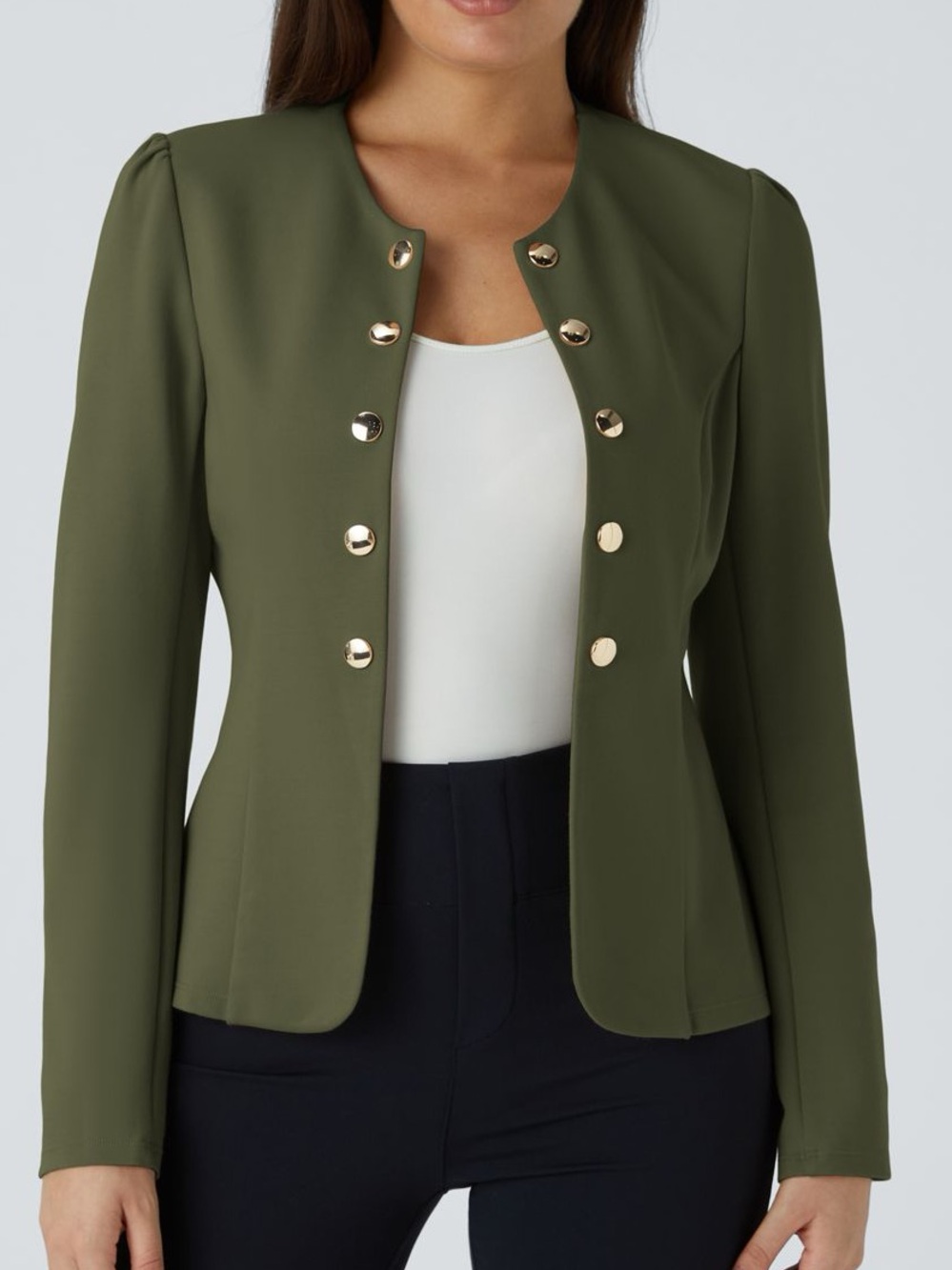 Halara Round Neck Longsleeve Decorative Buttons Slim Fit Work Blazer Large